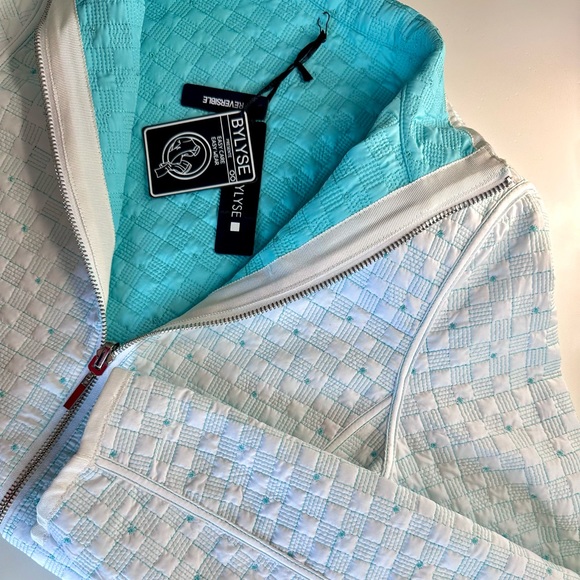 Bylyse Reversible Turquoise/White Quilted Jacket - Picture 7 of 9